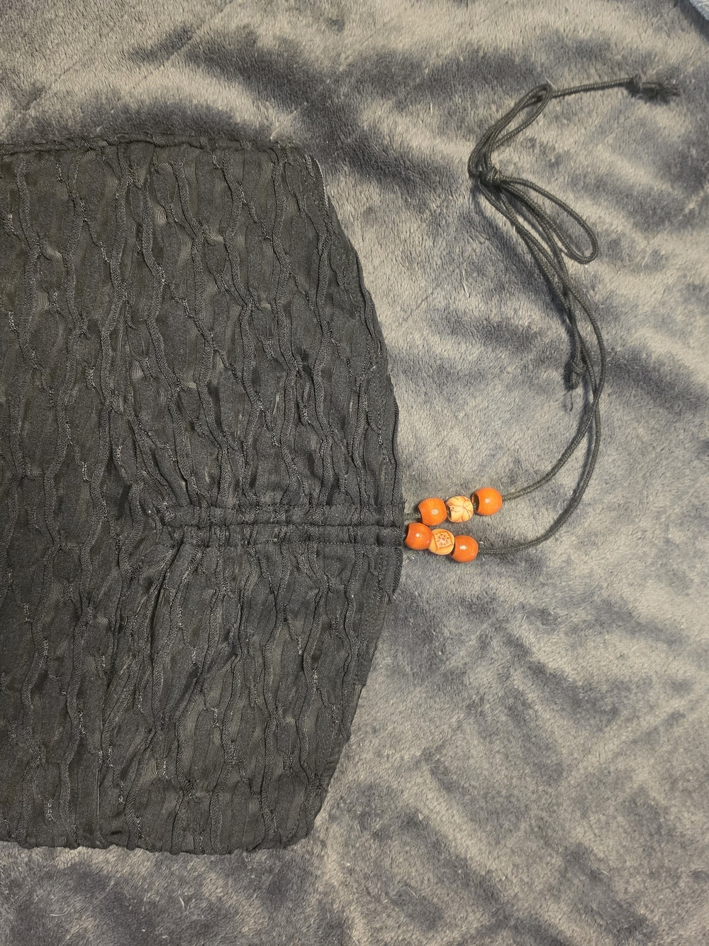 SHEIN Black Smocked Crop Top with Orange Bead Ties